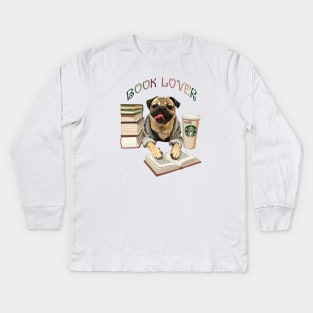 Pug book lover Kids Long Sleeve T-Shirt